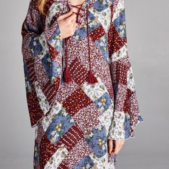 SALE Patchwork Printed Tunic- RED - Picture 2 of 2
